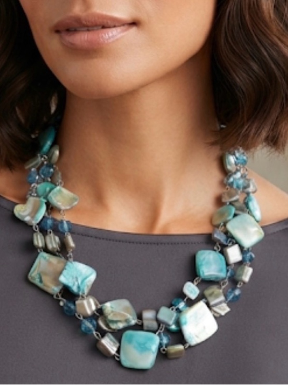 Dress Barn Turquoise and Aqua Multi-Strand Shell Necklace